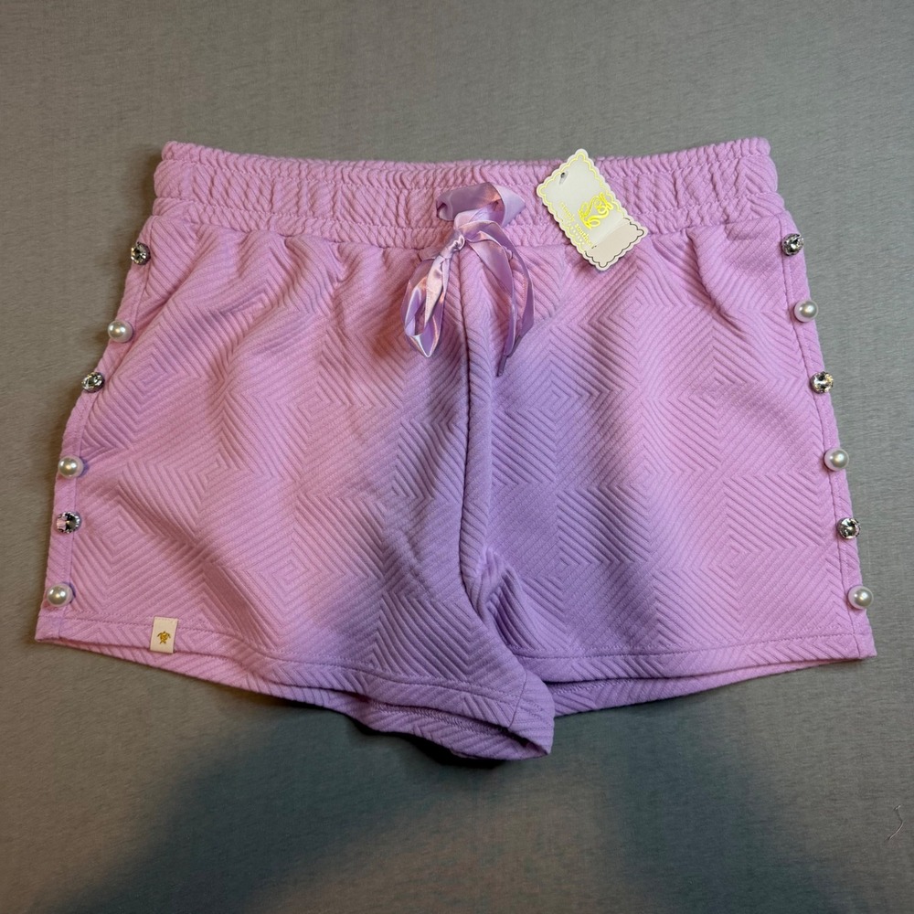 Simply Southern Quilted Shorts Orchid Purple Pearl Rhinestone XL NWT